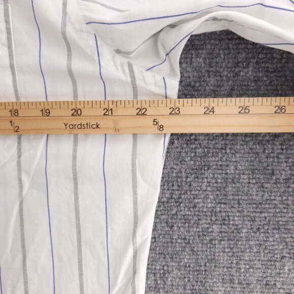 Gitman Bros Lightweight White Gray Blue Cotton Polyester Men 15.5 32 USA Striped - Picture 14 of 16